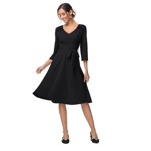 Belle Poque Black Retro A-line Dress 3/4 Sleeves w/Pockets L 12-14